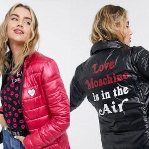 LOVE MOSCHINO Reversible‎ Hot Pink Quilted Logo Winter Quilted Jacket Coat